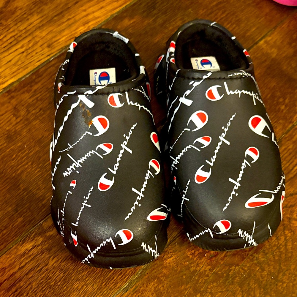 Champion Black Logo Slip-Ons